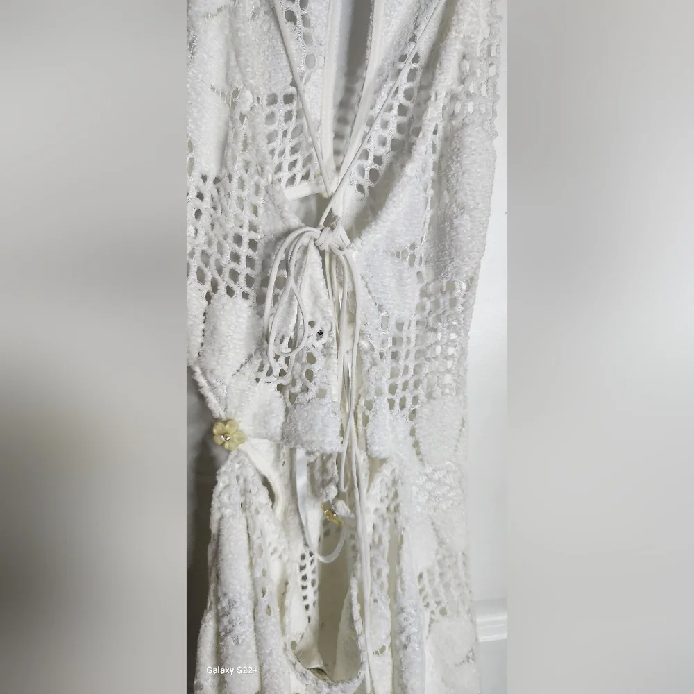 For Love And Lemons White Mitra Crochet‎ Beach Cover-Up Dress